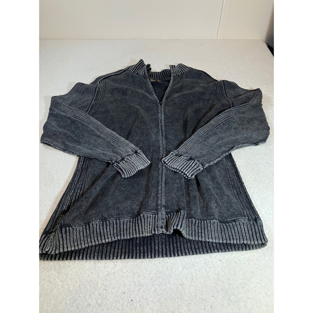 Retrofit Mens XXL Full Zip Cardigan Sweater Acid Wash Charcoal Grey Ribbed Knit